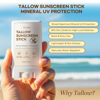 Dersie Tallow Sunscreen Stick SPF 50: Zinc Oxide Sun Balm + Whipped Tallow Moisturizer – Daily Sun Protection & Skin Barrier Repair for Face & Body – For Dry, Sensitive Skin