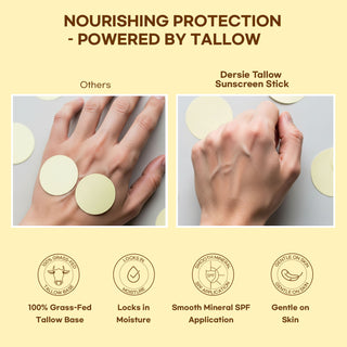 Dersie Tallow Sunscreen Stick SPF 50: Zinc Oxide Sun Balm + Whipped Tallow Moisturizer – Daily Sun Protection & Skin Barrier Repair for Face & Body – For Dry, Sensitive Skin