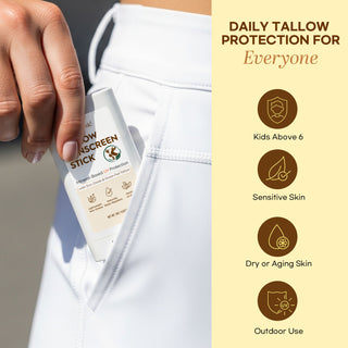 Dersie Tallow Sunscreen Stick SPF 50: Zinc Oxide Sun Balm + Whipped Tallow Moisturizer – Daily Sun Protection & Skin Barrier Repair for Face & Body – For Dry, Sensitive Skin